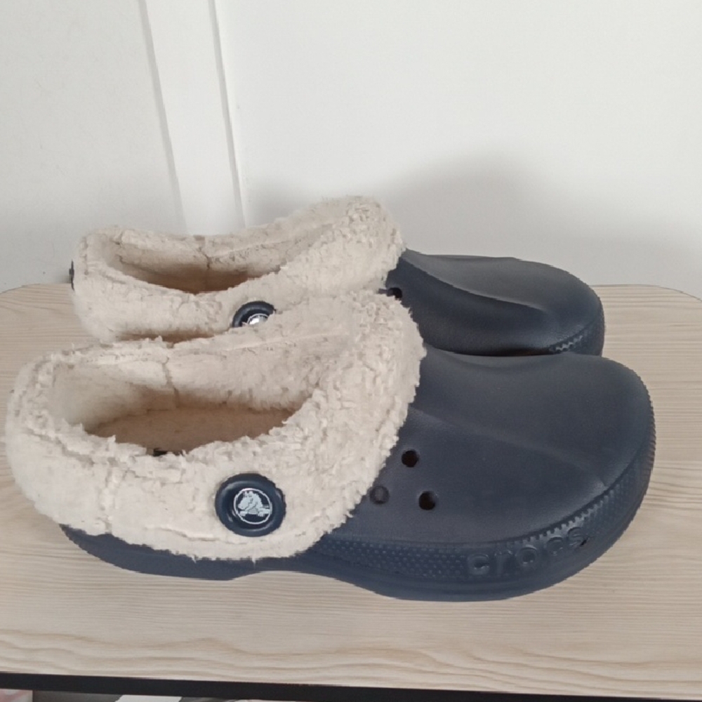 CROCS Blitzen11 Mule Navy Fur Slip On Shoes Outside Inside Womens 9